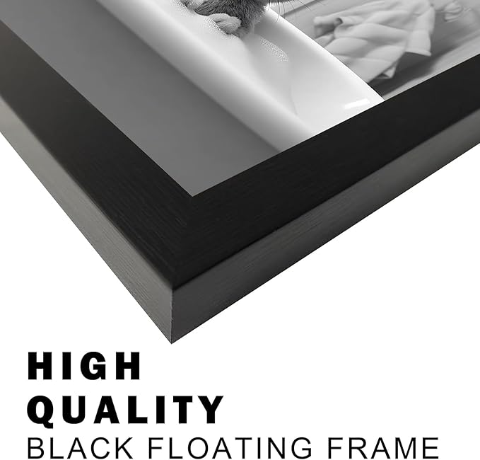 Funny Kids Bathroom Wall Decor, Black and White Cute Animal Canvas Wall Art, Black Framed Rabbit in Bathtub Farmhouse Picture Wall Decor Print Artworks for Bathroom