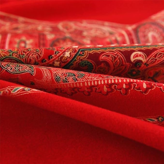 ABREEZE King Duvet Covers, Bohemian Retro Bedding Set, Coloful Mandala Down Comforter Cover, Boho Floral Style Quilt Cover, 100% Brushed Cotton, 1 Duvet Cover and 2 Pillow Shams,Red