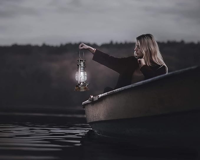 YAKii LED Vintage Lantern Metal Hanging Hurricane 12 LED Dimmer Switch Cold White Battery Operated Power Outage Indoor Camping Lighting Outdoor Brooklyn (Copper 2 Pack)