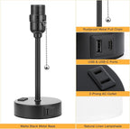 Bedside Table lamp for Bedroom Set of 2-3 Color Temperatures Small Lamps with USB C and A Ports, Pull Chain Table Lamps with AC Outlet, White Nightstand Lamps with Black Metal Base for Kids Reading