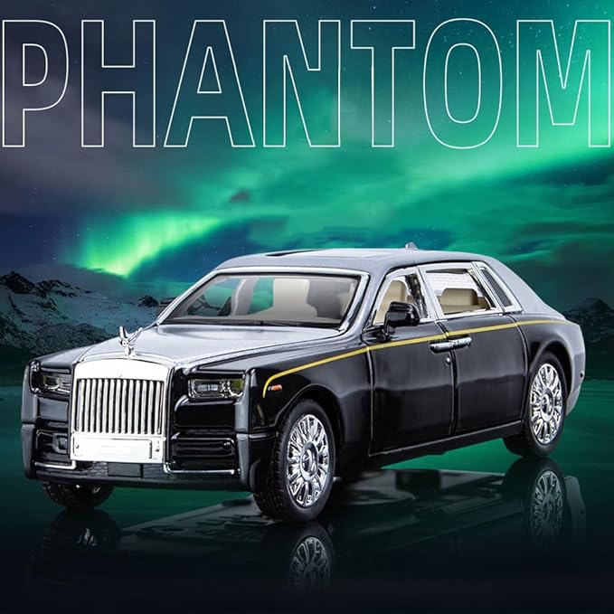 Alloy Collectible Rolls-Royce Phantom Model Toy Car, 1/32 Scale Diecast Car Model Pull Back Vehicles Phantom Toy with Sound & Light, Car Logo Can be Folded