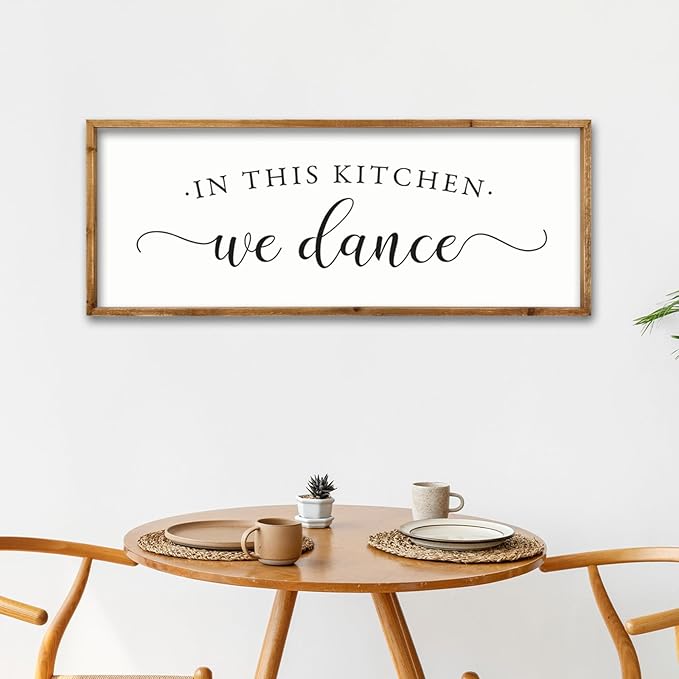 ZZJJHYWGQ In This Kitchen We Dance Sign Wall Decor 32"×12" Farmhouse Funny Kitchen dining room Signs Horizontal Wooden Framed hanging Art (Wood)