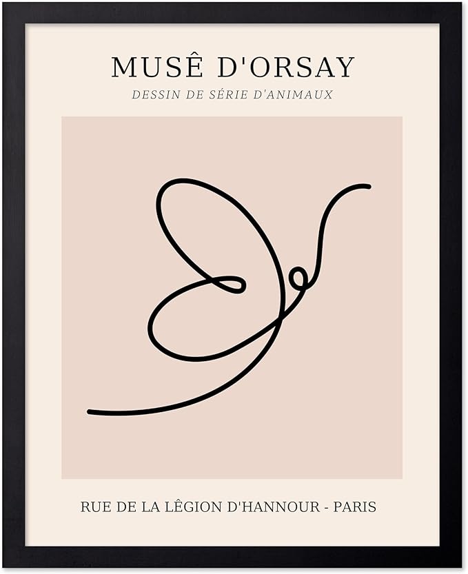 Poster Master Vintage Poster - Retro One Line Butterfly Drawing Print - Butterfly Line Art - Minimal Gift for Him, Her, Animal Lover - Abstract Decor for Home, Office, 16x20 Black Framed