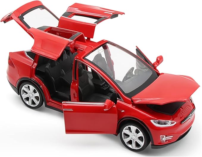 Toy Car Model X, Pull Back Car Toys Alloy Vehicles with Lights and Sound 1:32 Scale Model Car (Red)