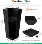 Tall Planters for Outdoor Plants, Large Resin Flower Pots for Garden, Front Porch, Patio, Indoor - Set of 2 (Black, 32 inch - 2 Pack)