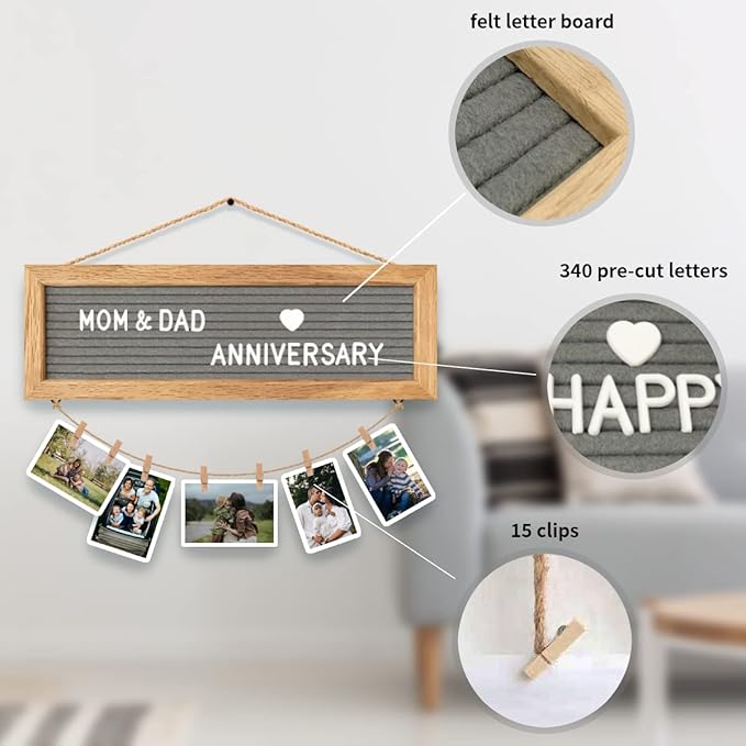 Picture Frames Collage Wall Decor Collage Picture Frames for Wall, Felt Letter Board with 340 Letters and 15 Clips, Unique Rustic DIY Photo Frames for Birthday Best Friend Family Party Gifts