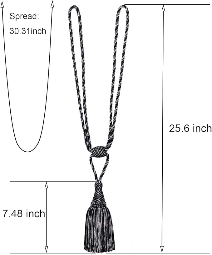 Fenghuangwu Curtain Tiebacks Handmade Elegant Curtain Tie Backs Holdbacks with Tassel for Home Office Decor 2 Pack - Black