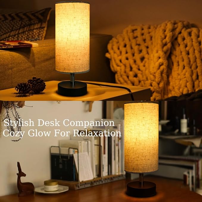 Bedside Table Lamps, Table Lamp for Bedroom, Lamps for Night Stands with Linen Lampshades, Small Table Lamp for Living Room, Office (Bulb Excluded) (Black)