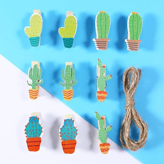 BESTOYARD 50pcs Cactus Wooden Pegs Photo Clips for Crafts Memo Holder and Home Decoration