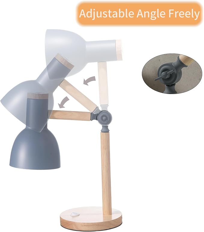 Small Wooden Desk Lamp,Adjustable tri-Color Kids Table Lamp,Desk Lamp for Home Office,Bedside lamp,Dorm lamp (Grey)
