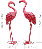 YOUKI Metal Yard Art Flamingo Decor Pink Flamingos for Yard Garden Statues Red Flamingo Yard Art Outdoor Sculptures for Outside Home Patio Lawn Ornaments Backyard Decor, Set of 2