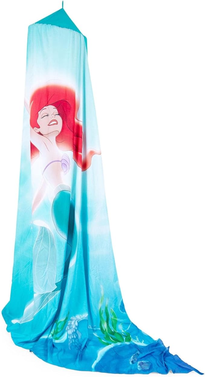 Ukonic Disney The Little Mermaid Ariel Kids Bed Canopy Curtains for Ceiling, Hanging Mosquito Netting Cover for Reading Nook, Sleeping Tent | Playroom Accessories, Home Decor Room Essentials