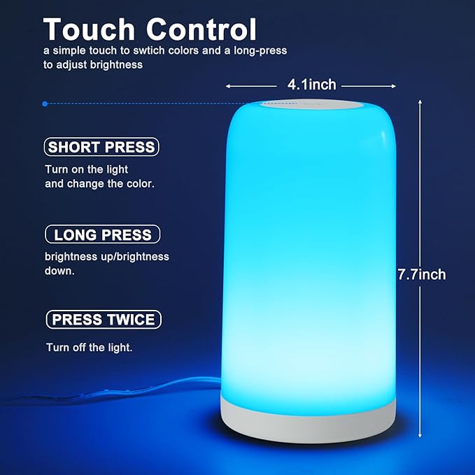 Dimmable Touch Night Light - 7 Brightness & 13 RGB Colors, Portable Bedside Lamp, Touch & App Control, Smart LED Lamp for Nursery, Reading, Decor