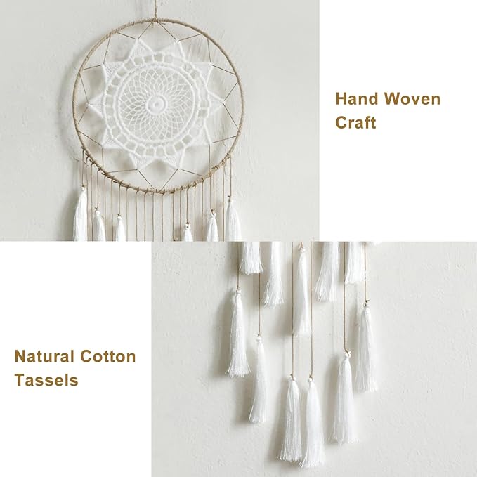 Artilady Macrame Dream Catchers for Bedroom - Tassel Wall Hanging Handmade Dreamcatchers Home Decor with Tassel Feather Ornament Craft Blessing Gift