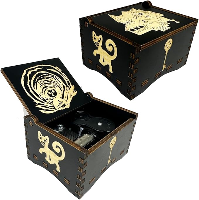 Youtang Music Box Engraved Wooden Gifts Mini Musical Box Play Dreaming for Birthday/Anniversary/Valentine's Day/Christmas (Wind up, Black)