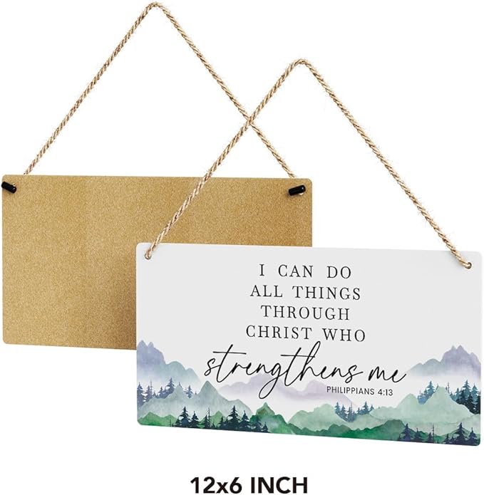 SENJIAN Christian Decor Bible Verse Wall Decor, I Can Do All Things Through Christ, Modern Farmhouse Sign Scripture Printed Wood Sign Wall Art Religious Decoration for Home Office Bathroom Bedroom