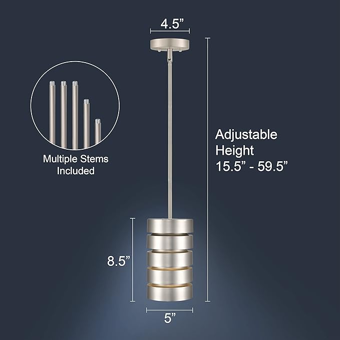 Linea di Liara Macchione Brushed Steel Pendant Light Fixtures Modern Pendant Lighting for Kitchen Island, Dining Room and Over Sink Lighting Hanging Fixture Industrial Mini Pendant Light, UL Listed