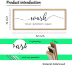 ZZJJHYWGQ Wash Your Worries Away Bathroom Wall Decor 32x12 Inch Laundry Room Funny Large Sign Wooden Framed Wall Hanging Art (Wood)