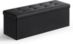 SONGMICS MAZIE Collection - 43 Inches Folding Storage Ottoman Bench, Ottoman with Storage, Foot Rest Stool, Load 660 lb, for Living Room, Synthetic Leather, Black ULSF701