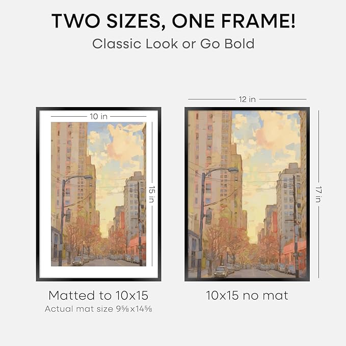 Homeforia 12x17 Picture Frame Black, High End Metal 12x17 Poster Frames with Mat 10x15 for Photo, 12 x 17 Black Frame Matted to 10 x 15 inch Print, 17x12 Thin Frame, Tempered Glass, Wall Kit, Set of 1