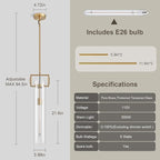 Modern Knurled Brass Kitchen Island Pendant Light,Gold 21.6'' 1-Light Long Glass Island Pendant Lights,Lrage Farmhouses Pendant Light, for Kitchen,Dining Room,Bathroom,Bulb Included