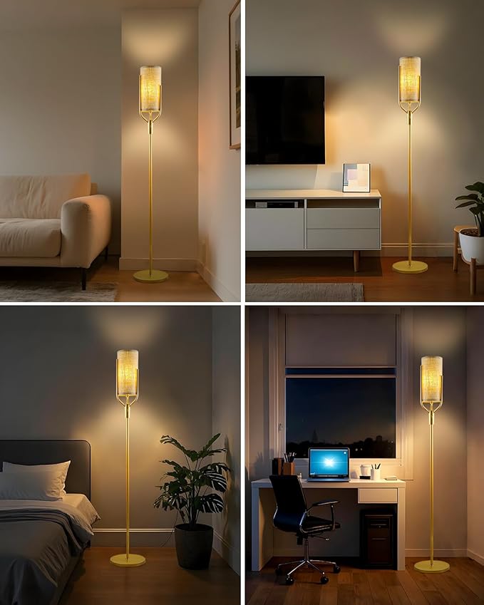 Lightdot 64.6IN Gold Floor Lamp Dimmable Linen Shade LED Floor Lamps with 3000K Soft Warm White for Wedding/Party, Modern Tall Lamp for Living Room/Bedroom (Bulbs Included)