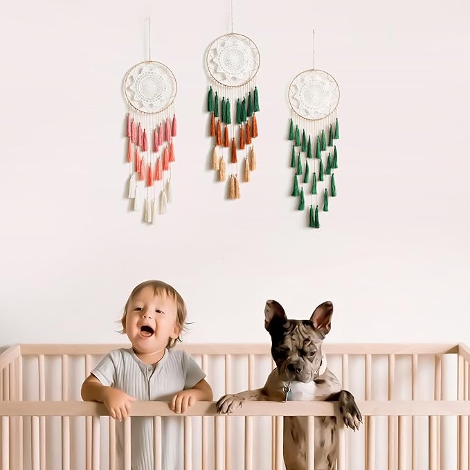 Artilady Macrame Dream Catchers for Bedroom - Tassel Wall Hanging Handmade Dreamcatchers Home Decor with Tassel Feather Ornament Craft Blessing Gift (Blue)