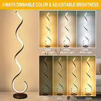 Spiral LED Floor Lamp, 40W Dimmable Modern Floor Lamps for Living Room with Remote Control, Stepless Adjustable Colors & Brightness Standing Lamp Reading Corner Floor Lamp for Bedroom - Black