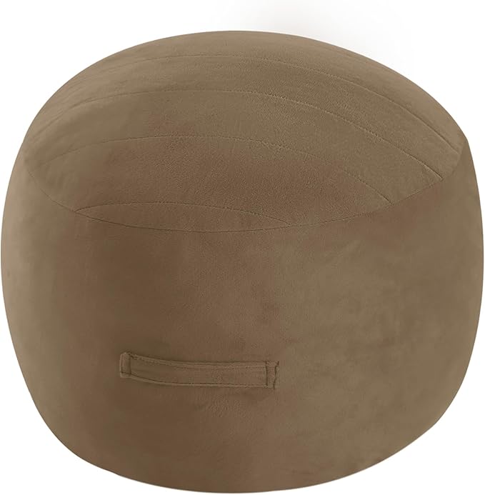 MeMoreCool Round Stuffed Pouf Ottoman Foot Rest, Floor Pouf Foot Stool with Soft Foam Chunk Filling, Small Round Ottoman Footstool Circle Footrest for Living Room, Light Coffee