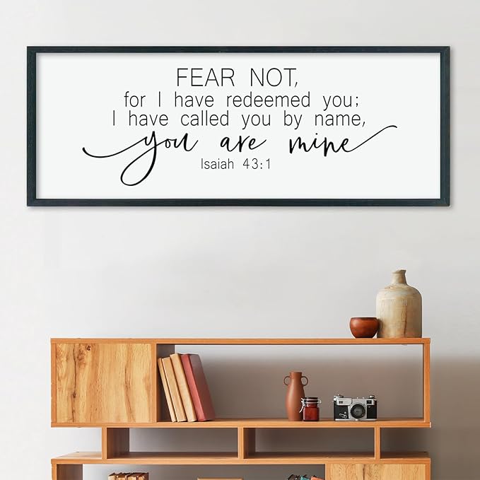 LuZhiQiang Fear Not for I Have Redeemed You Wall Decor Art 40"×15" Isaiah 43:1 Bible Verse Sign Christian Scripture Large Wood Framed Wall Hanging (Black)