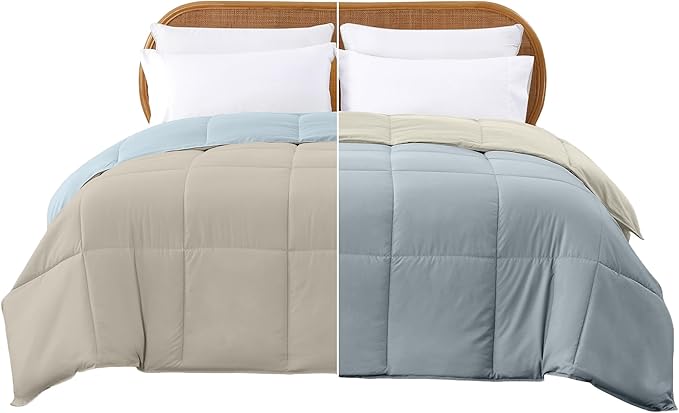 Modern Threads Down Alternative Reversible Comforter Beige/Light Blue Queen