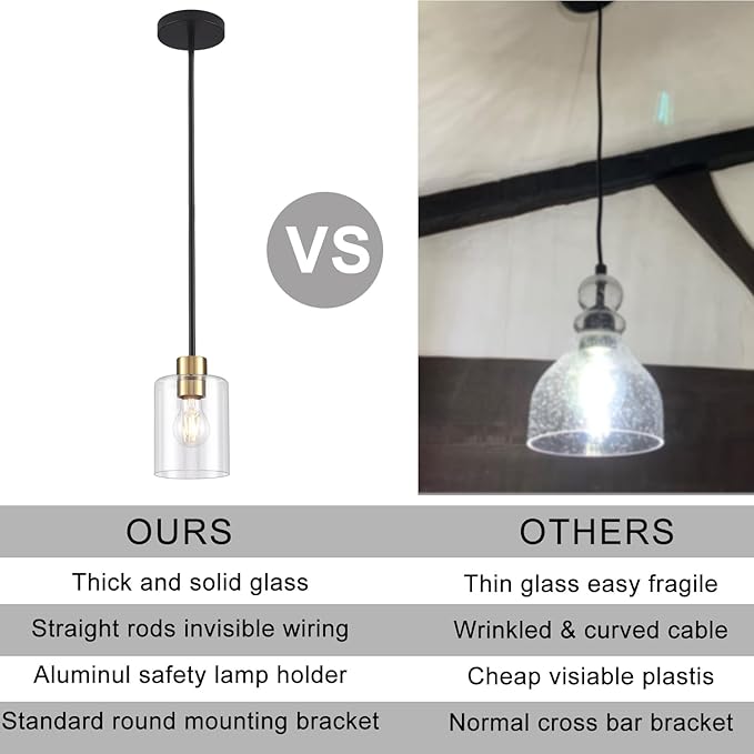 Black Brass Pendant Lights Kitchen Island - Clear Glass Pendant Light Fixture Multiple Stems Rods 3 Units 12 Inch 3 Units 4 Inch (1 Pack Black Brass Downrod)