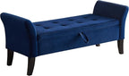 Furniliving Storage Ottoman Bench, Velvet Benches End of Bed Bench with Solid Wood Legs Upholstered Ottoman Bench with Storage Indoor Bench for Living Room with Rolled Arm, Entryway, NavyBlue