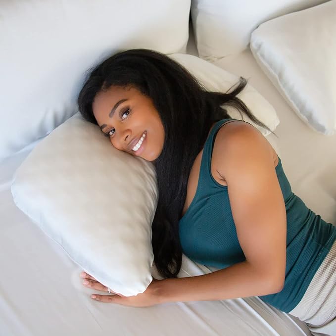 Honeydew Organic Silk Side Pillow Curved Pillowcase - The Ultimate Luxury Pillowcase to Reduce Wrinkles and Improve Skin and Hair Health - King Size (Powdered Sugar White)