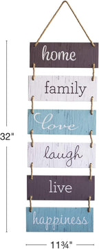 EXCELLO GLOBAL PRODUCTS Large Hanging Wall Sign: Rustic Wooden Decor (Home, Family, Love, Laugh, Live, Happiness) Hanging Wood Wall Decoration (11.75" x 32")