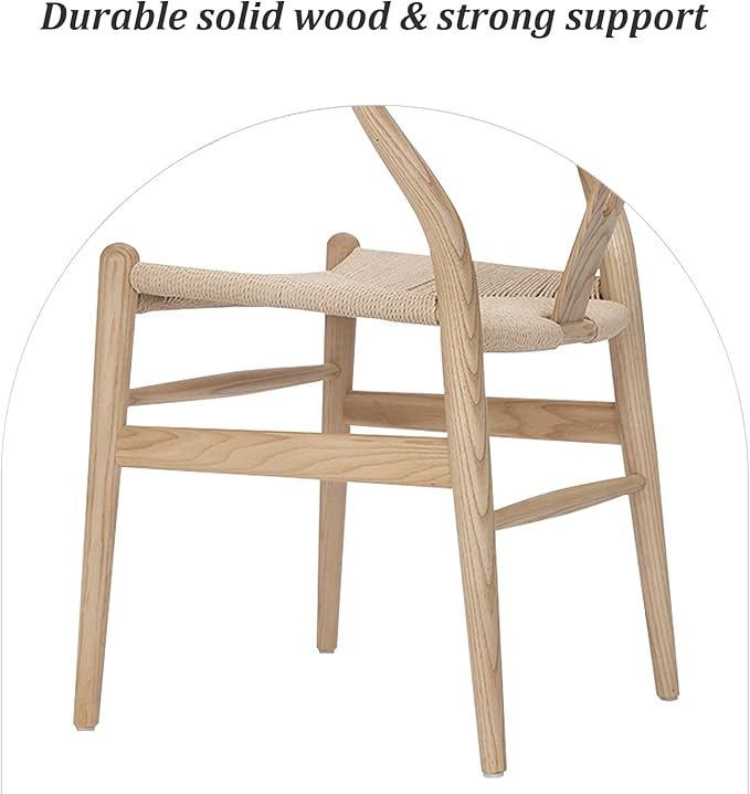 Wishbone Chair Natural Solid Wood Dining Chair/Hans Vegner Y Chair Rattan and Wood Accent Armrest Chair (Ash Wood + Natural Wood Color)