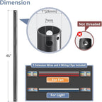 46" Ceiling Fan Downrod, 【1 Outside Diameter】 Black Extended Downrod, including 4 Wire Connectors and 5 Extension Wires (No Threads)