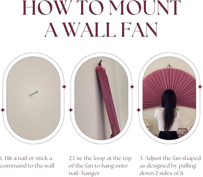 Fan Wall Decor,Japanese Wall Fan Decor,Large Bamboo Fan Wall Art For Boho Hanging Headboard,Decorative Folding Fan For Over Bed Decorations,Large Wall Dcor (Rasberry, 60inch)