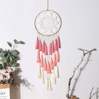 Artilady Macrame Dream Catchers for Bedroom - Tassel Wall Hanging Handmade Dreamcatchers Home Decor with Tassel Feather Ornament Craft Blessing Gift (Pink)