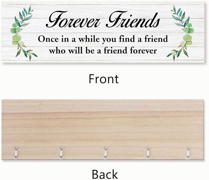 Forever Friends Hanging Photo Display Board with 16 Clips 5 Strings,Rustic Style Picture Collage Frames Wall Decor Wood Hanging for Home Dorm Décor,Housewarming Gifts for Friends Besties