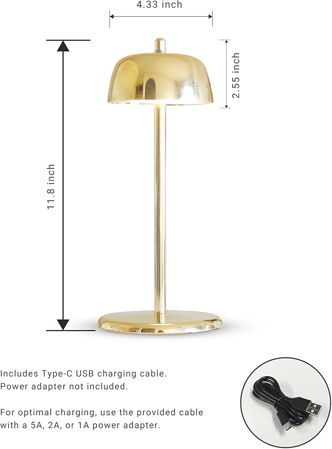 FLICKER Cordless LED Table Lamp with 3-Level Brightness, Dimmable, Rechargeable Battery, Perfect for Patio, Living room, Bedside, Restaurants, and Ambient Lighting - Modern Design (Golden)