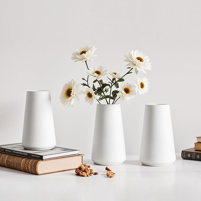 Modern White Small Ceramic Vase Set of 6 for Living Room Bedroom 5.9'' Minimalist Fresh Flower Vases for Home Decor Office Fireplace Centerpieces Nordic Style Gift for Fake Plant 6 Pack