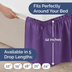 Wrap Around Dust Ruffle Bed Skirt - Purple - for Full Size Beds with 12 Inch Drop - Easy Fit Elastic Strap - Adjustable Pleated Bedskirt w/Brushed Fabric - Wrinkle Free - for Women, Men, Kids & Teens