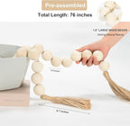 OMISHE 76" Long Extra Large Wood Bead Garland with 1.6" Diameter Wooden Beads and Tassels, Rustic Farmhouse Country Decorative Beads for Home Tiered Tray Decor, Natural Beige