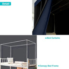 NKM Blackout bunk Bed Curtains with Canopy Bed Frame,bunk Bed Tent for top bunk,Suitable for Single Bed in Student Dorm