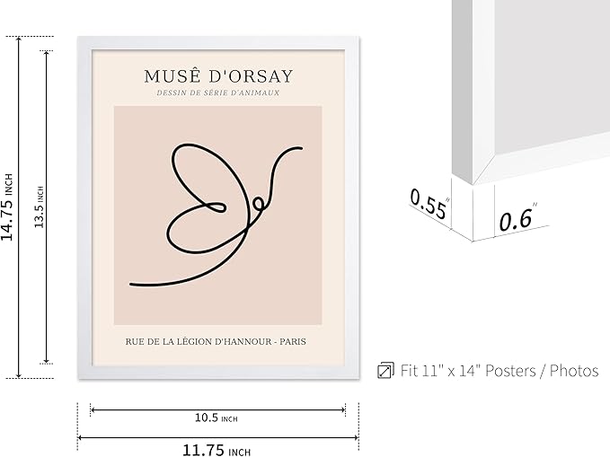 Poster Master Vintage Poster - Retro One Line Butterfly Drawing Print - Butterfly Line Art - Minimal Gift for Him, Her, Animal Lover - Abstract Decor for Home, Office, 11x14 White Framed