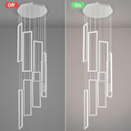 Modern Adjustable Height Pendant Light White 144W LED Pendant Lights 8 Rings Rectangular Chandelier Staircase Large Chandelier Lobby Living Room Kitchen Island Foyer High Ceiling Chandeliers