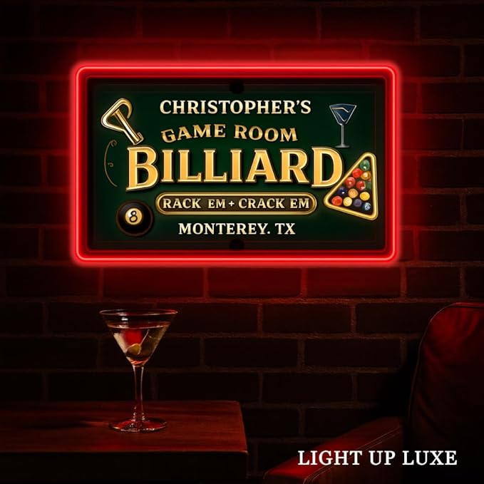 Personalized Billiards Neon Sign, Custom UV Printed Billiard LED Lights Signs, Decorative Wall Art, Lounge, Garage, Man Cave, Bar, Gaming Room Decor, Gifts For Men, Dad, Father, Friends