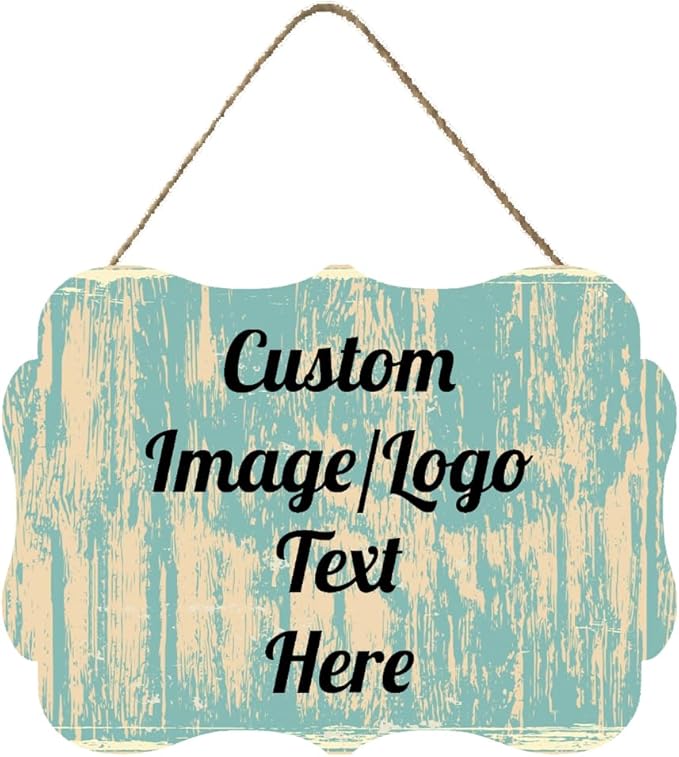 Personalized Wooden Welcome Sign for Front Door Decor - Customized Image/Text Hanging Sign, Farmhouse Decor for Home Office, 11.2 * 8 Inch