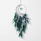 Dreamlike Moon Dream Catchers Wall Decor Crescent Dream Catcher with Crystal Stone Star Shaped Tree of Life Pendant Handmade Green Feather Dreamcatchers Wall Hanging for Girls Bedroom Wedding Gift